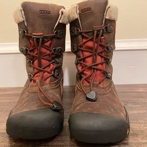 Keen Snow Boots Waterproof Winter Warm Brown Red